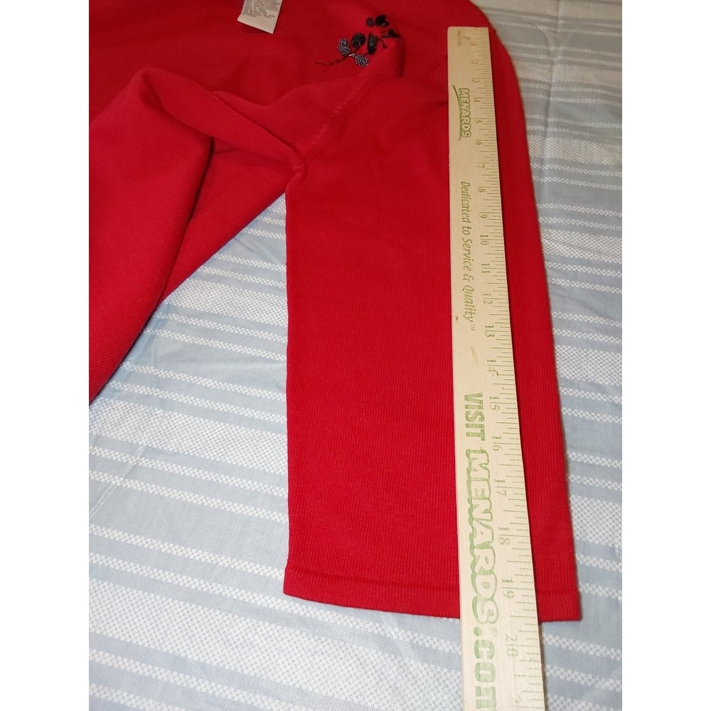 Sag Harbor Women's XL Red Beaded 3/4 Sleeve Cotton Blend Sweater - Picture 9 of 9